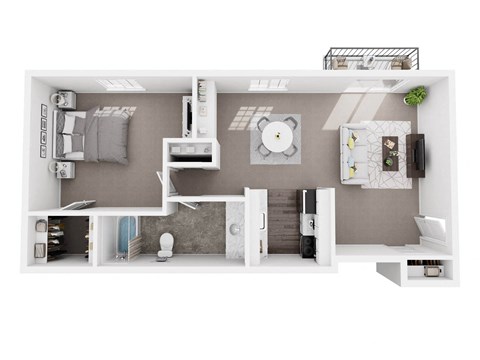 Floor plan for 1 bed, 1 bath, 743 sqft